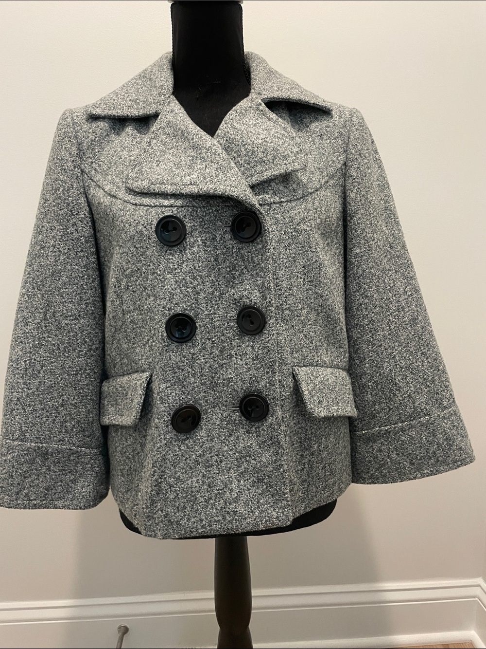 Calvin Klein Light Gray Textured Double-Breasted Pea Coat